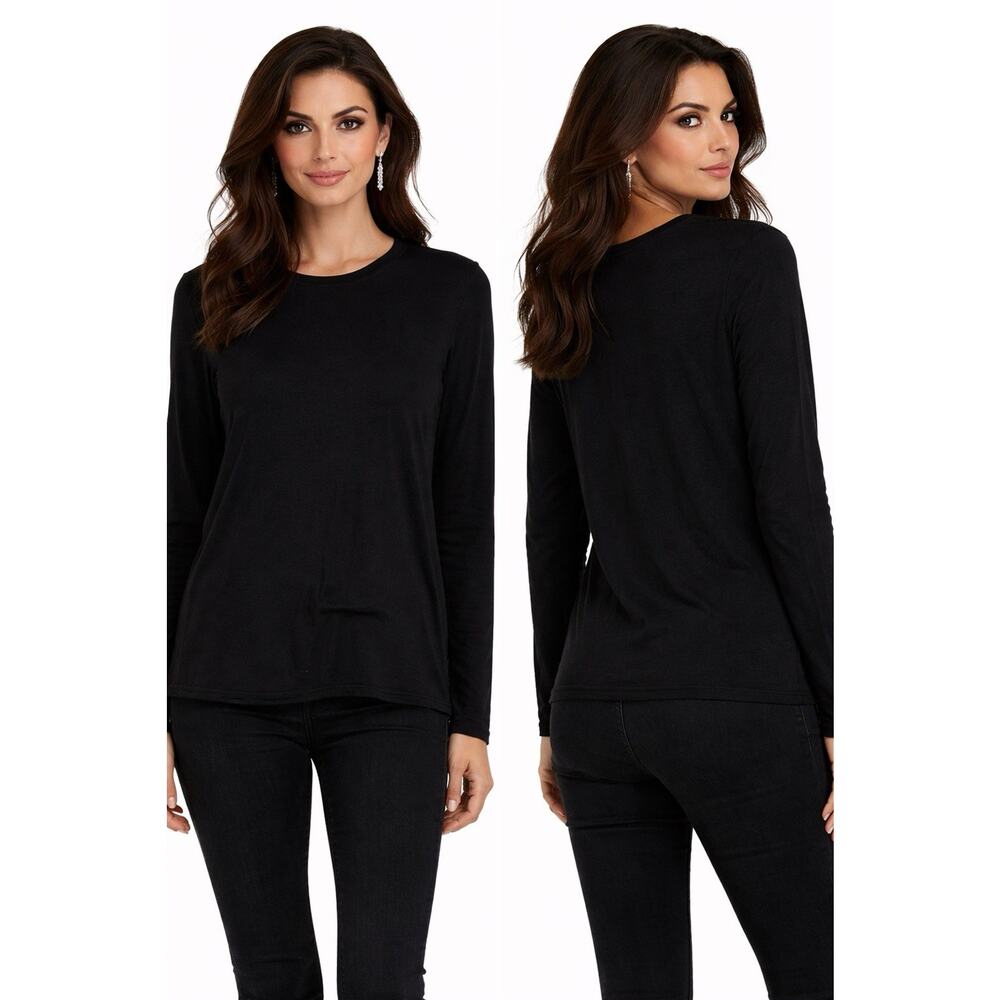 Armani Collezioni Black Long Sleeve Top Women’s Size M Silk Blend Minimalist